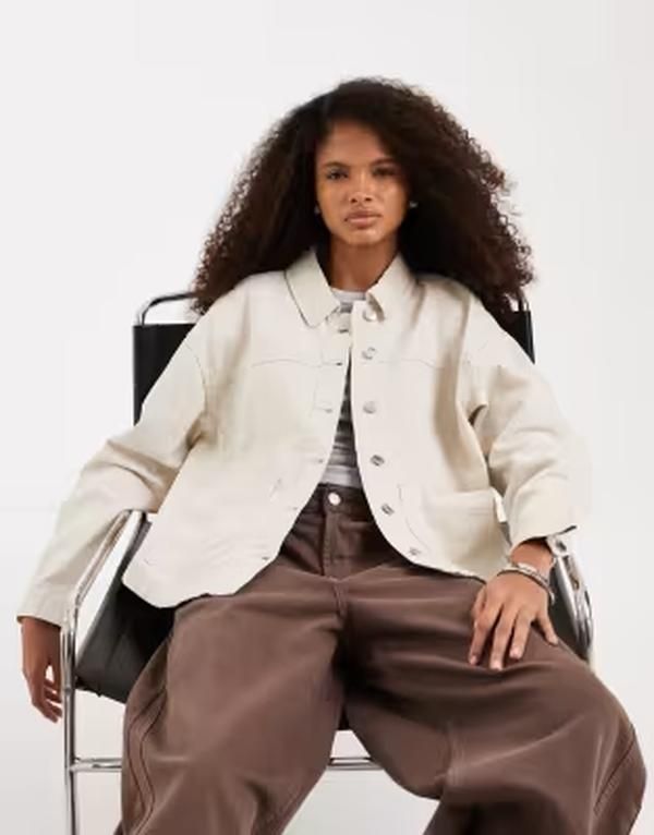 ヴェロモーダ レディース アウター ジャケット・ブルゾン デニム Vero Moda denim shacket with front pockets in cream Birch クリーム
