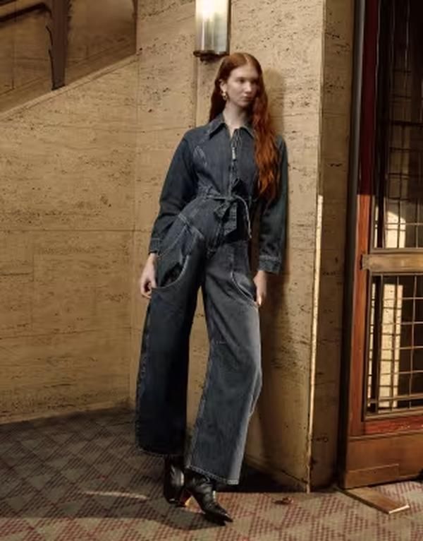 トップショップ レディース トップス ジャンプスーツ デニム Tolu Coker x Topshop denim barreleg jumpsuit Circular Design in deep blue ブルー