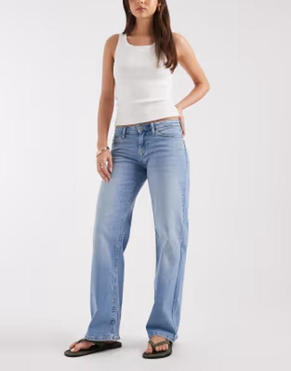 オンリー レディース ボトムス デニムパンツ ワイドレッグ ローライズ ジーンズ ONLY Judy low rise wide leg jeans in light blue denim デニム
