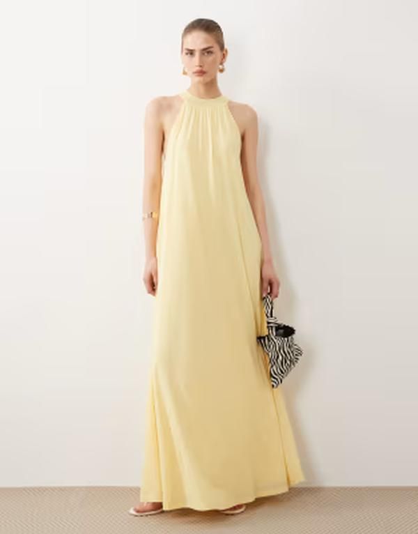 エイソス レディース トップス ワンピース タイディテール メッシュ ASOS DESIGN tie detail mesh trapeze dress in yellow イエロー