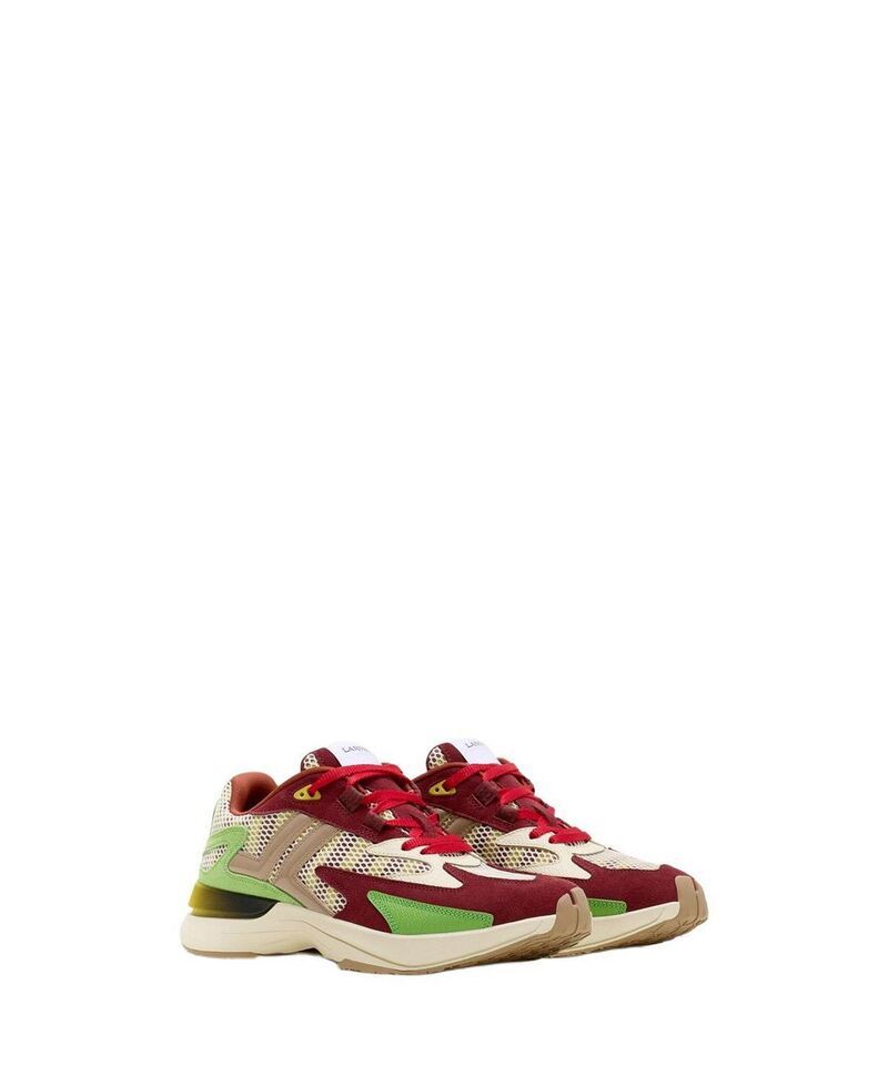 ランバン メンズ シューズ スニーカー メッシュ トール レザー Lanvin Unisex JLA Sneakers in Mesh and Metallic Leather BurgundyGreen バーガンディ
