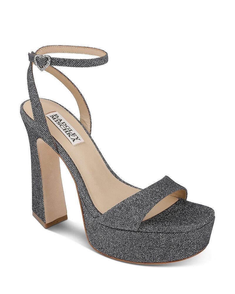 バッジェリーミシュカ レディース シューズ サンダル プラットフォーム ヒール Badgley Mischka Womens Caia Square Toe Higheel Platform Sandals Pewter Glitter ピューター