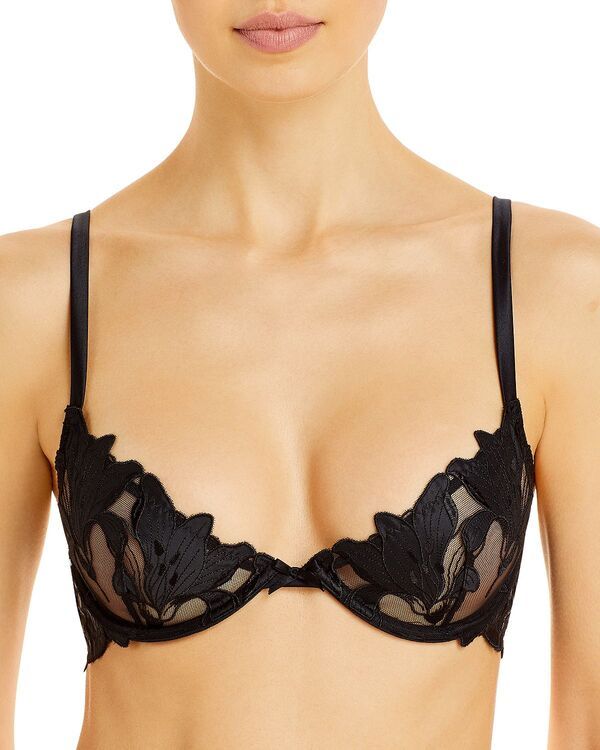 フレーデュマール レディース アンダーウェア ブラジャー 刺繍 Fleur du Malily Embroidered Plunge Demi Bra Black ブラック