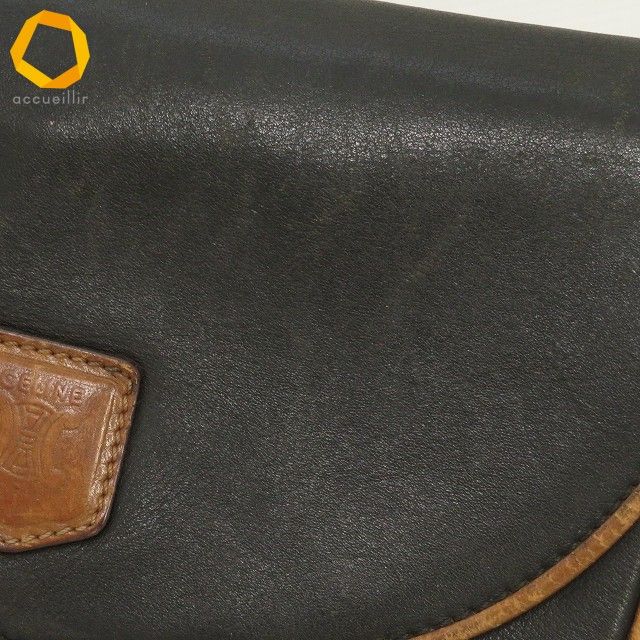 axb セリーヌ CELINE ショルダーバッグ 茶 焦げ茶 オールレザー ロゴ