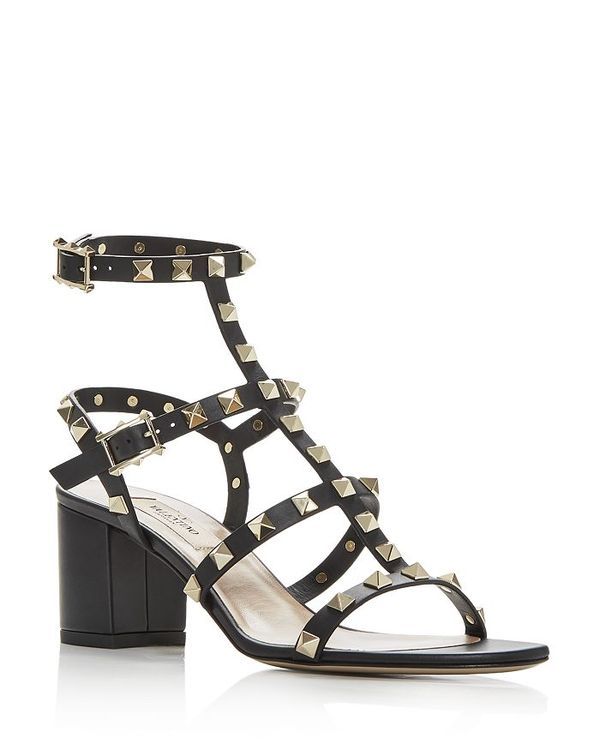 ヴァレンティノ レディース シューズ サンダル ヒール Valentino Garavani Womens Rockstud City Block Heel Sandals BlackGold ブラック