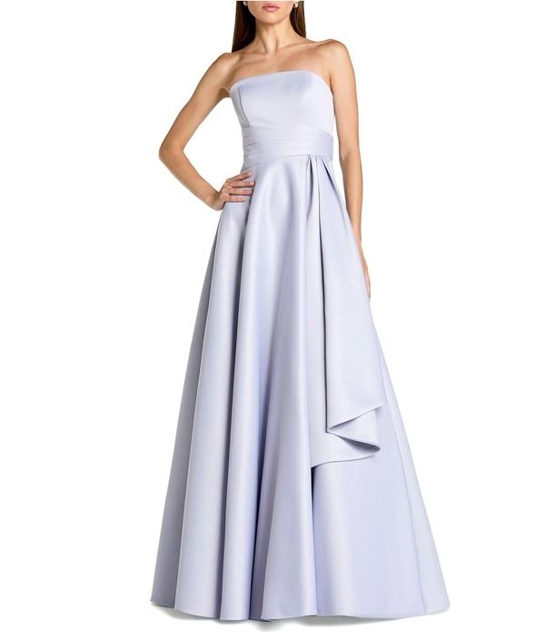 マックダガル レディース トップス ワンピース サテン ストラップレス Mac Duggal Satin Strapless Long Ballgown With Bow Detail Periwinkle