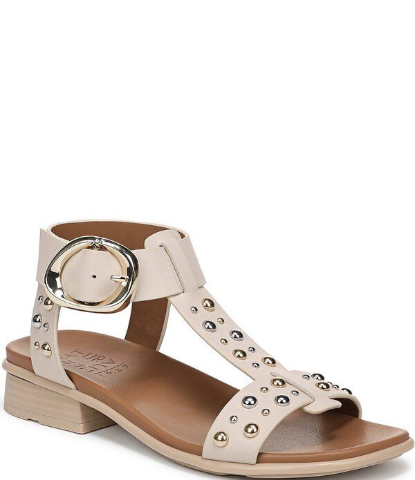 ナチュライザー レディース シューズ サンダル アンクル レザー Naturalizer Brandy Studded Leather Big Buckle Hardware TStrap Ankle Wrap Sandals Ivory Mist アイボリー