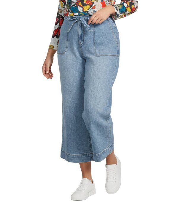 コード ブルー レディース ボトムス デニムパンツ ワイドレッグ プラスサイズ クロップド ジーンズ Code Bleu Plusize Stretch Denim Wide Leg High Rise TieWaist Cropped Jeans Georg