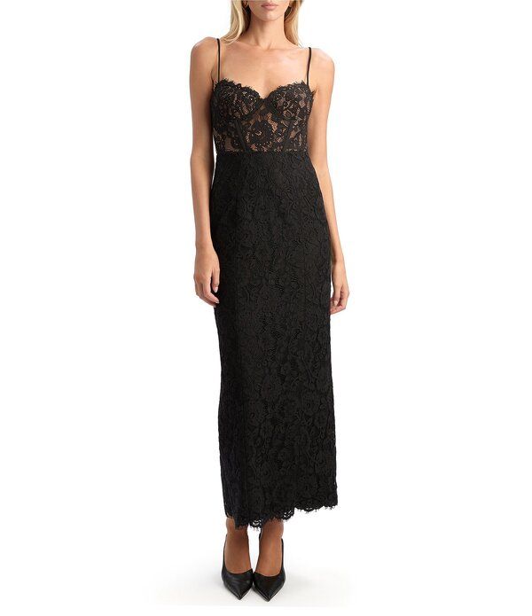 バードット レディース トップス ワンピース ミディ ノースリーブ レース Bardot Corset Lace Sweetheart Neckline Sleevelessheath Midi Dress Black ブラック
