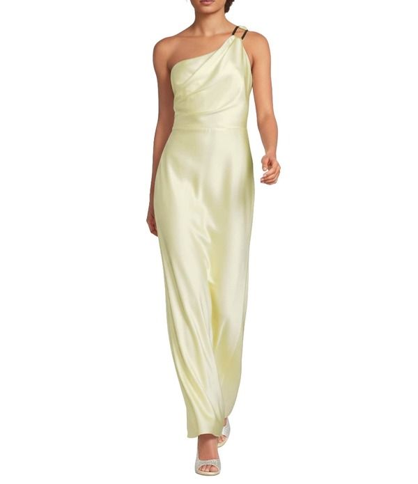 アレックスマリー レディース トップス ワンピース アシンメトリー サテン ノースリーブ Alex Marie Camila Stretch Satin Asymmetrical Neckline Sleeveless Long Dress Butter