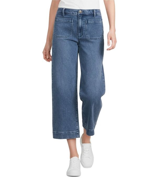 ジョン マーク レディース ボトムス デニムパンツ ワイドレッグ プチ ジーンズ John Mark Petite Size High Rise Patch Pocket Wide Leg Jeans Medium Denim デニム