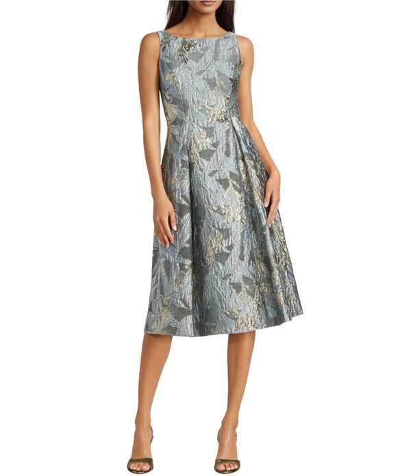 アドリアナ パペル レディース トップス ワンピース フラワー柄 プリント ミディ ノースリーブ フラワー Adrianna Papell Floral Print Jacquard Boat Neck Sleeveless Midi Dresslate スレ
