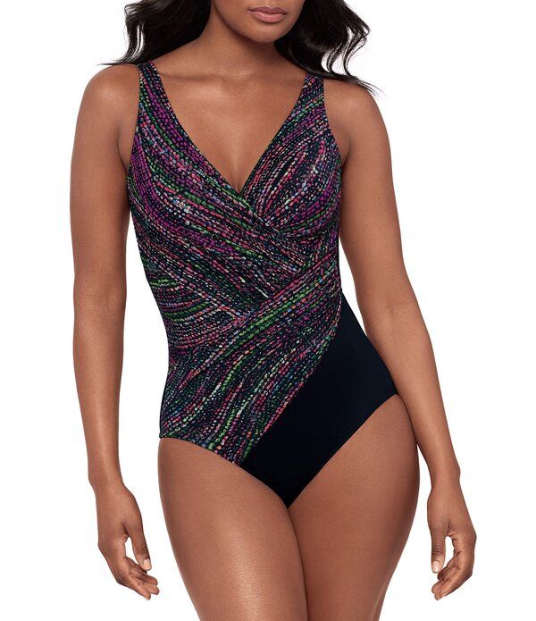 ミラクルスーツ レディース トップス ワンピース Vネック Miraclesuit Light Show Oceanus VNeck Surplice One Piece Swimsuit BlackMulti ブラック