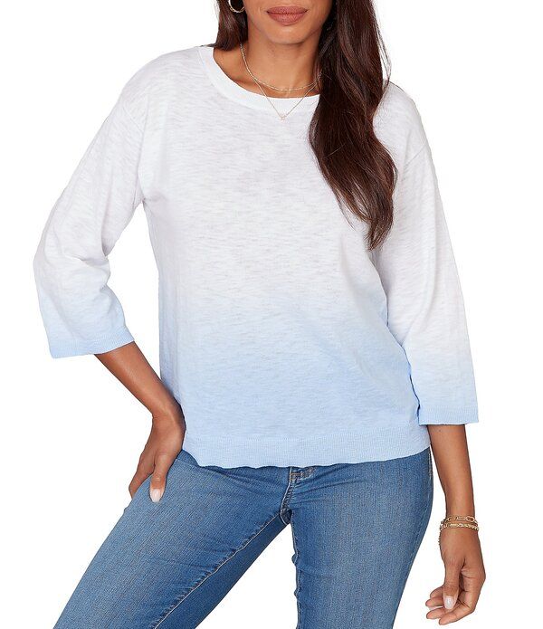 ルビーアールディー レディース アウター ニット・セーター クルーネック プチ リブ Ruby Rd Petite Size FineGauge Knit Ombre Wash Ribbed Crew Neck 34 Sleeve Sweater Top Li