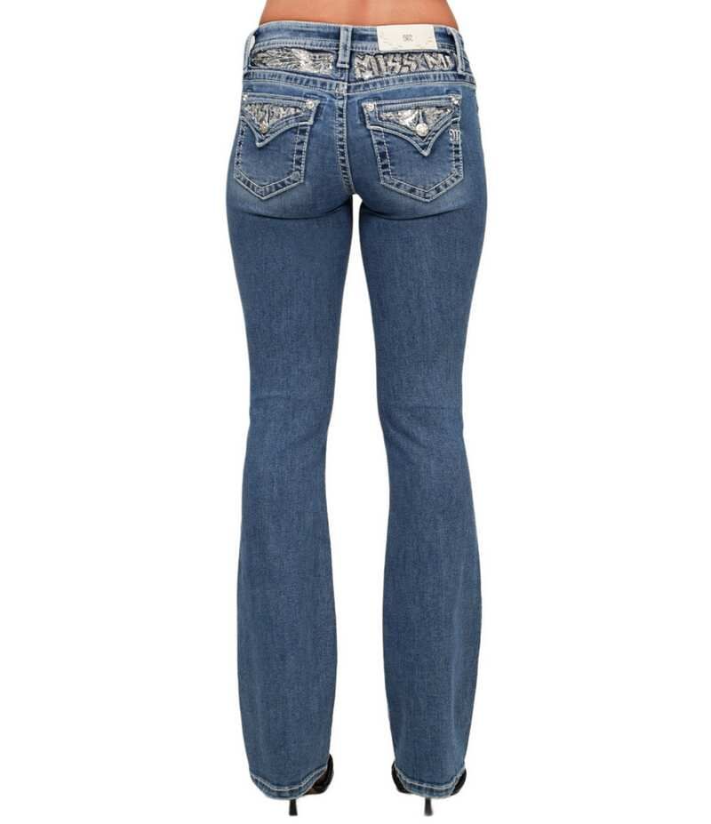 ミスミー レディース ボトムス デニムパンツ ブーツカット ブーツ ジーンズ Miss Me Mid Rise Bootcut Embellished Pocket Jeans Medium Blue ブルー