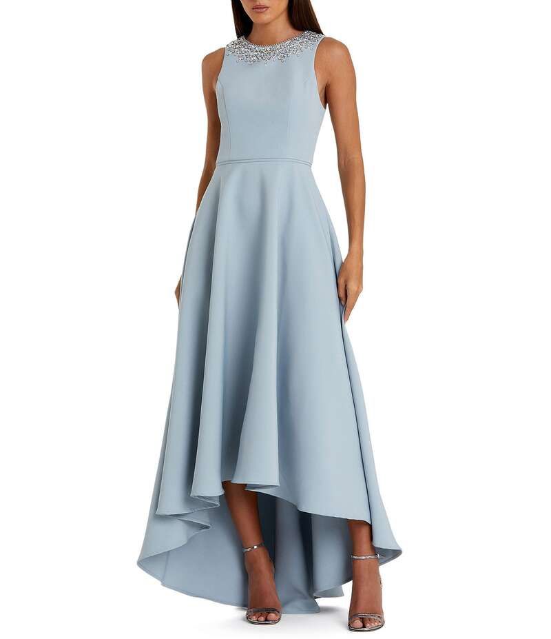 マックダガル レディース トップス ワンピース クレープ ハイネック ノースリーブ Mac Duggal Crepe Beaded High Neck Sleeveless HighLow Ball Gown Powder Blue ブルー