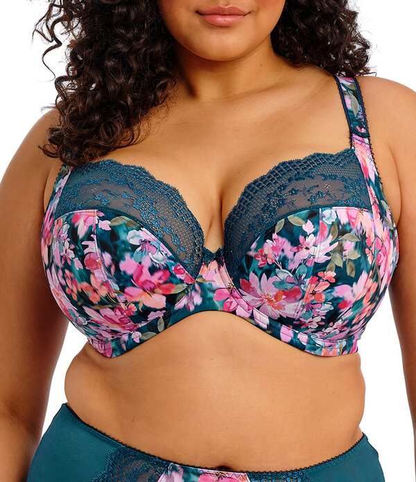 エロミ レディース アンダーウェア ブラジャー フラワー柄 プリント フラワー Elomi Lucie Tea Floral Print Full Busted Underwire Stretch Plunge Bra Tea Floral