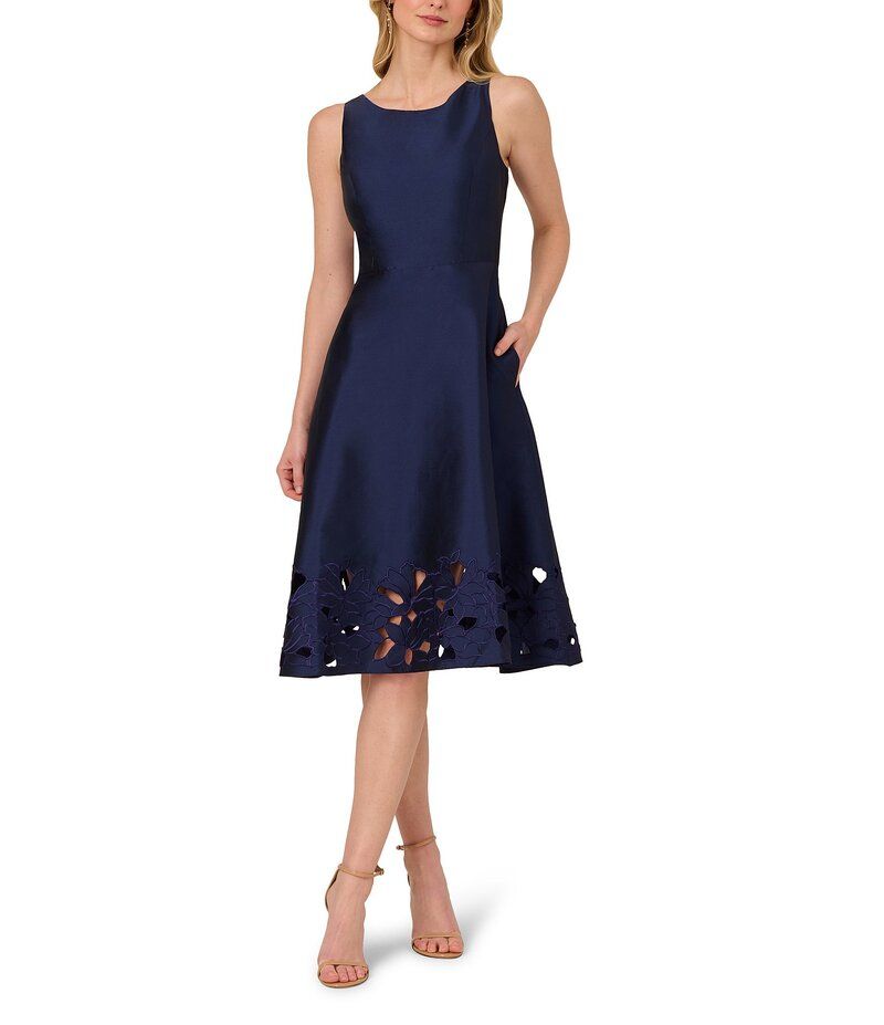 アドリアナ パペル レディース トップス ワンピース カットアウト ノースリーブ Adrianna Papell Taffeta CutOut Boat Neck Sleeveless Fit Flare Dress Light Navy ネイビー