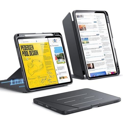 ESR iPad Pro 11インチ ケース（M5/M4、2025/2024）対応 ペン収納 耐衝撃 縦横スタンド 自動ウェイク/スリープ Pencil Pro/USB-C対応 マルチアングルケース Flipシリーズ ブラック/ f3317065