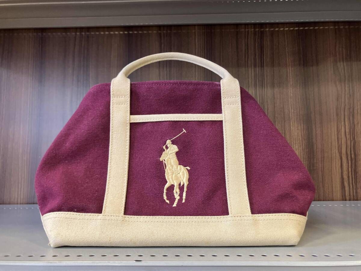 RALPH LAUREN トートバッグ RALPH LAUREN ラルフローレン トートバッグ バーガンディ ベージュ キャンバス 汚れ有