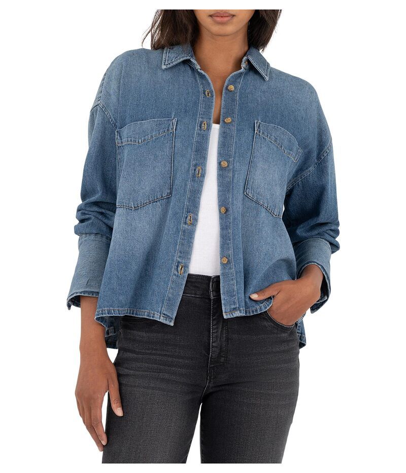 カットフロムザクロス レディース トップス シャツ KUT from the Kloth Gertiebutton Front Shirt Long SleeveWidecuff W Pocket Vintage Wash