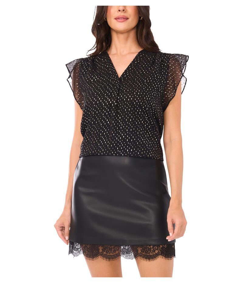 ヴィンスカムート レディース トップス シャツ Vネック フリル ブラウス Vince Camuto V Neck Ruffle Sleeve Blouse Rich Black ブラック