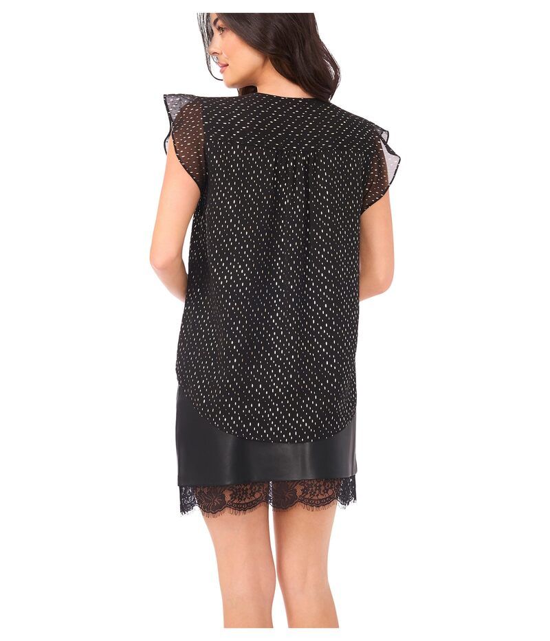 ヴィンスカムート レディース トップス シャツ Vネック フリル ブラウス Vince Camuto V Neck Ruffle Sleeve Blouse Rich Black ブラック