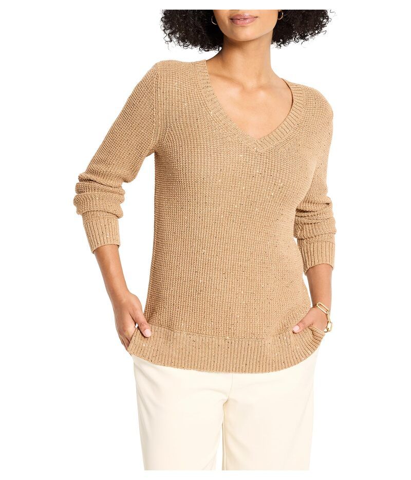 ニックプラスゾーイ レディース アウター ニット・セーター Vネック NICZOE Shimmer Waffle Vneck Sweater Copper Cream クリーム