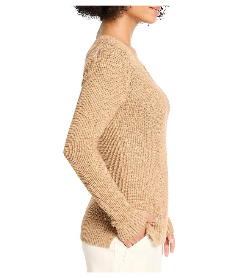 ニックプラスゾーイ レディース アウター ニット・セーター Vネック NICZOE Shimmer Waffle Vneck Sweater Copper Cream クリーム