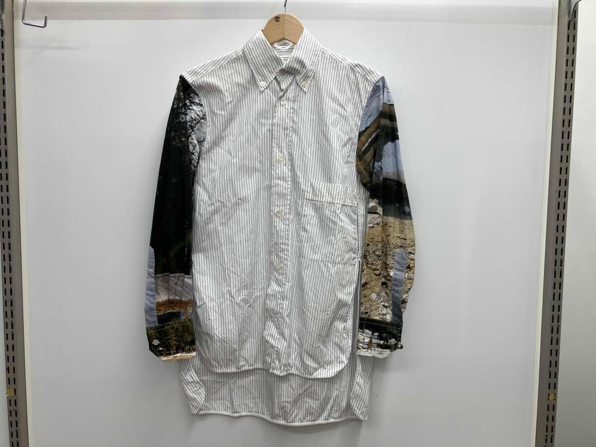PLAN C プラン シー プリントストライプロングシャツ 袖切替 フォトプリント CMCAC04KHOTC051 イタリア製 サイズ36 ホワイト
