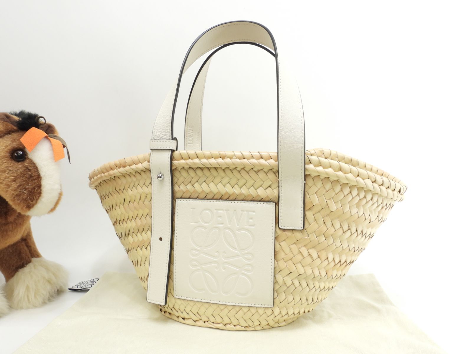 ロエベ バスケットスモール カゴバッグ ナチュラル白革 ハンドバッグ 極美品@412205