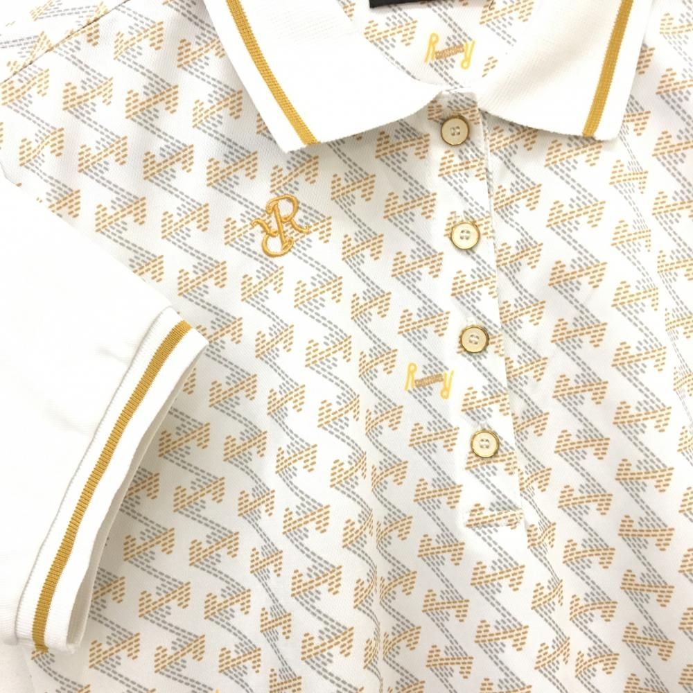 レザレクション 半袖ポロシャツ 白×ブラウン系 総柄 レディース L