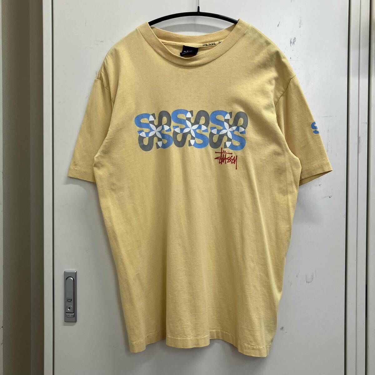 90s OLD STUSSY USA製 フロントロゴTEE 半袖Tシャツ サイズM イェロー ステューシー