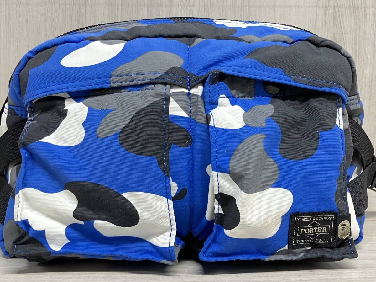 A BATHING APE × PORTER ナイロン ウエスト バッグ ア ベイシング エイプ ポーター カモフラ ブルー 吉田 かばん 鞄 日本製 メンズ