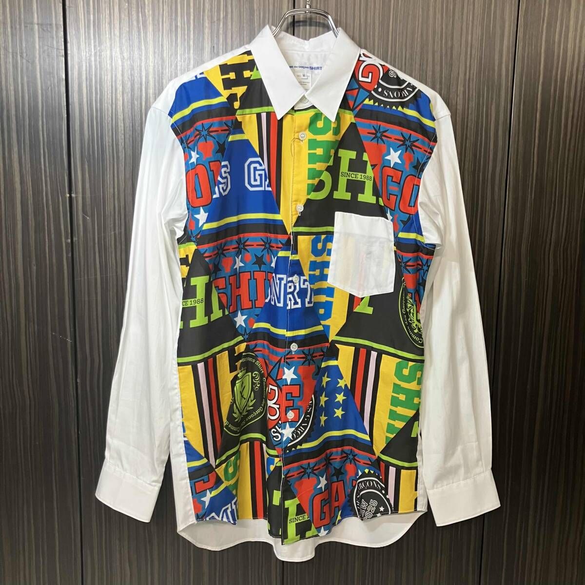 25AW COMME des GARCONS SHIRT 長袖シャツ グラフィックデザイン再構築シャツ Mサイズ ホワイト FP-B010 コムデギャルソンシャツ