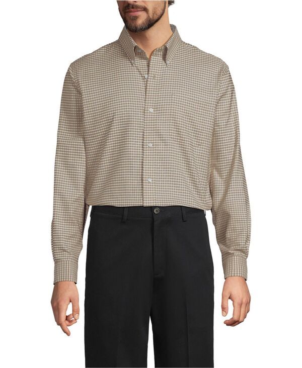 ランズエンド メンズ トップス シャツ オックスフォード コットン Lands End Mens No Iron Supima Cotton Oxfordresshirt Desertan plaid タン