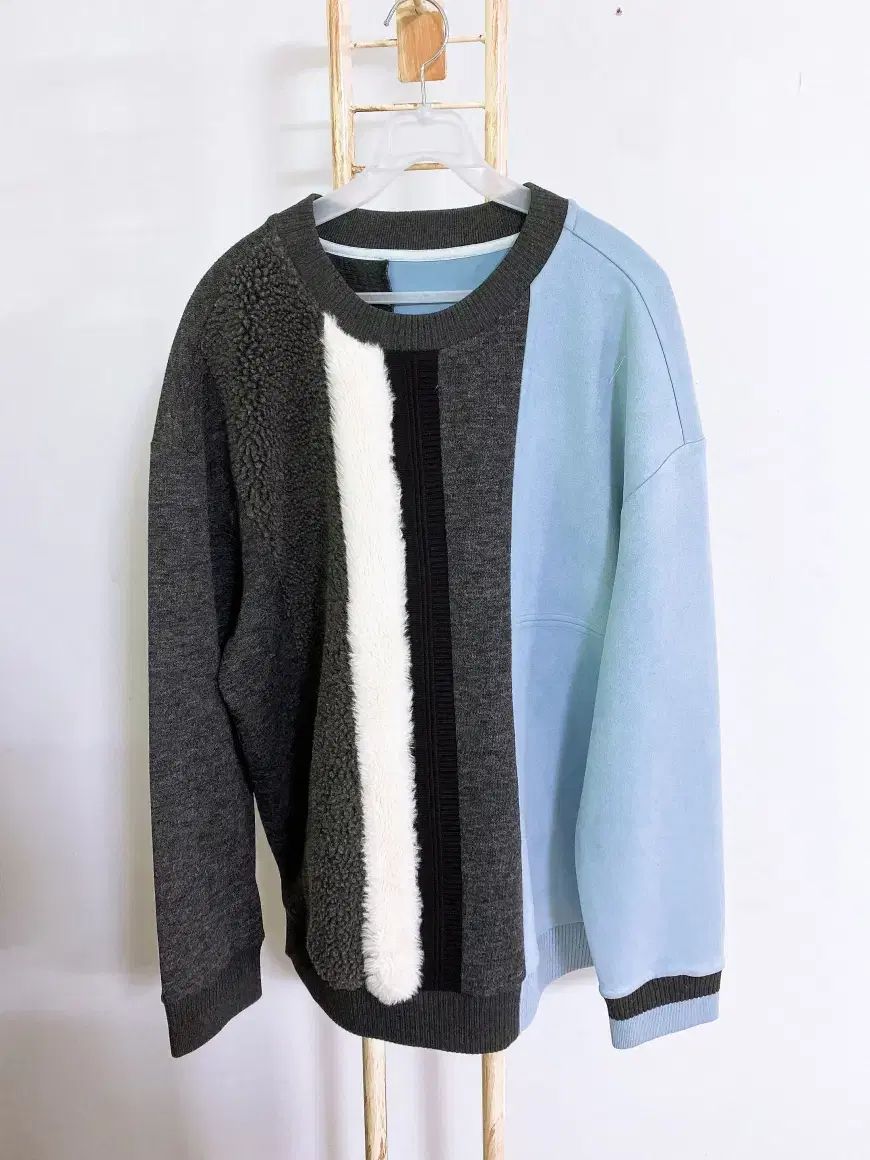 モンヴィンテージ(105)SYSTEM homme メンズ ボアバイカラールーズフィットクルーネックスウェット