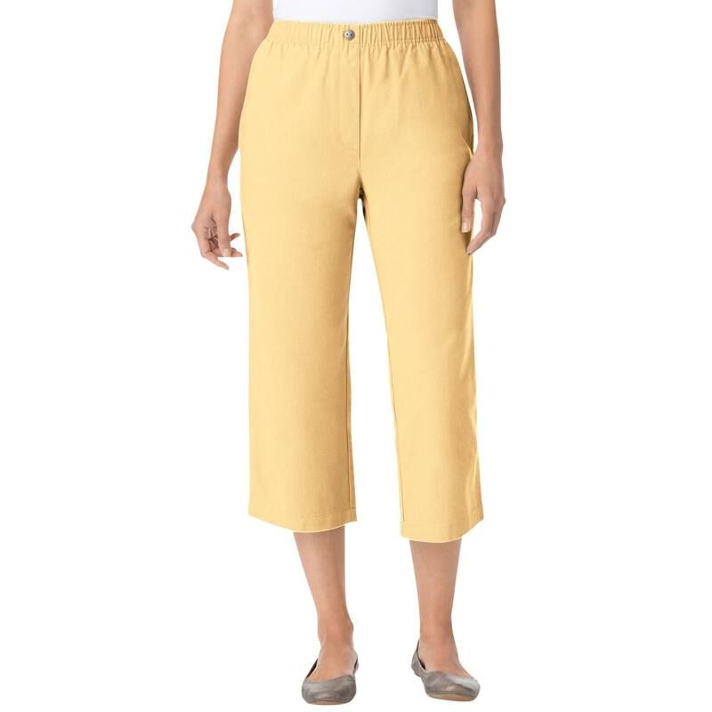 ウーマン ウィズイン レディース ボトムス カジュアルパンツ プラスサイズ プチ コットン デニム キャップ ジーンズ Woman Within Plusize Petite 7Day ElasticWaist PullOn Cotton Denim Capr