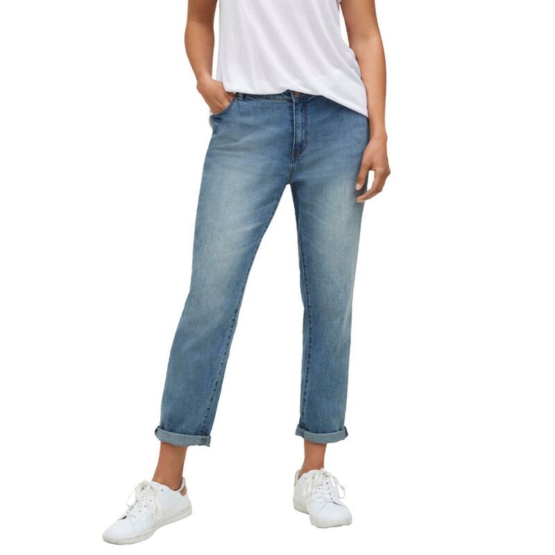 Ellos レディース ボトムス デニムパンツ リラックスフィット プラスサイズ ジーンズ ellos Plusize MidRise Stretch 5Pocket Relaxed Fit Boyfriend Jeans Light Blue Wash ブル