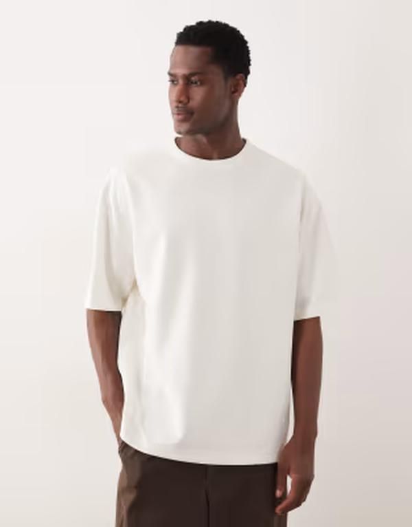 エイソス メンズ トップス Tシャツ コットン ASOS DESIGN breatheMAX heavyweight boxy oversized tshirt in cream cotton blend Coconut milk クリーム