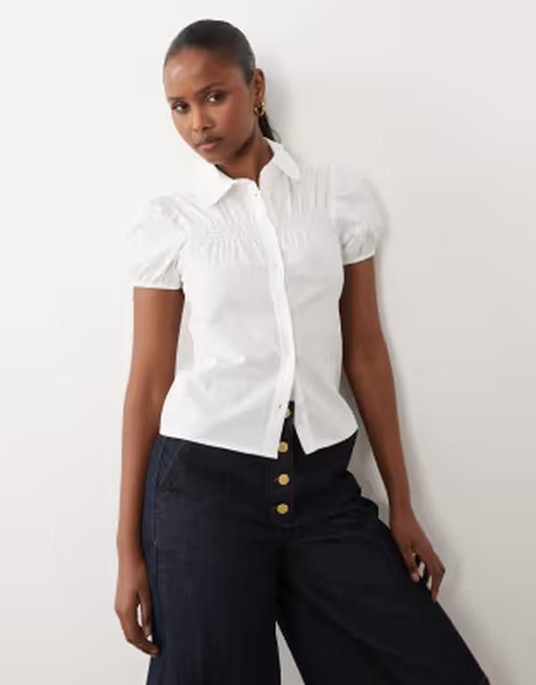 エイソス レディース トップス シャツ キャップ ASOS DESIGN cap sleeve peter pan collar shirt White ホワイト