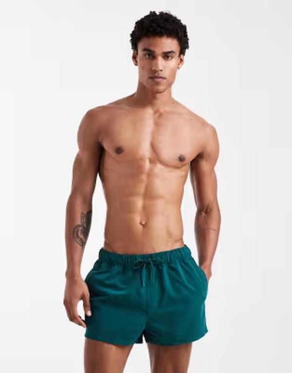 エイソス メンズ 水着 ハーフパンツ・ショーツ ショートパンツ ASOS DESIGN swim shorts in super short length in dark GREEN グリーン