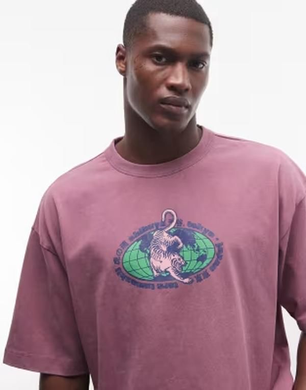 エイソス メンズ トップス Tシャツ グラフィック ASOS DESIGN oversized Tshirt with tiger graphic wash Zephyr ピンク