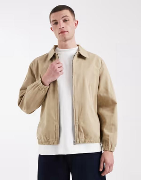 エイソス メンズ アウター ジャケット・ブルゾン コットン ASOS DESIGN cotton harrington jacket in stone ストーン