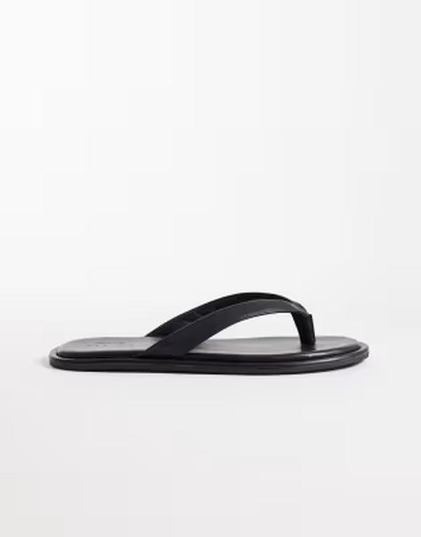 エイソス メンズ シューズ サンダル レザー ASOS DESIGN leather strap sandals Black ブラック