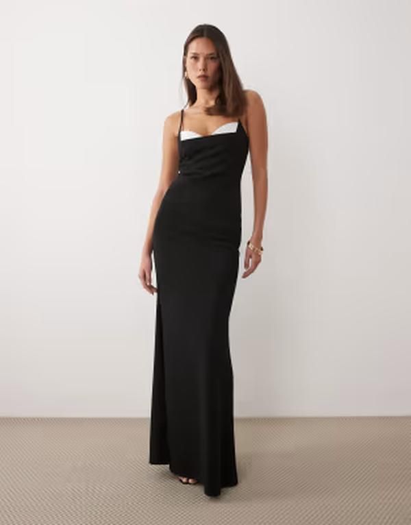 エイソス レディース トップス ワンピース ドット柄 ドット マキシ ASOS DESIGN maxi dress with skinny straps and polka dot bust detailing Polka Dot ドット