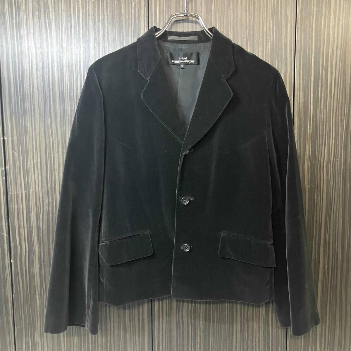 92aw tricot COMME des GARCONS ベロア3Bジャケット Mサイズ ブラック TJ-05017M トリコ コムデギャルソン