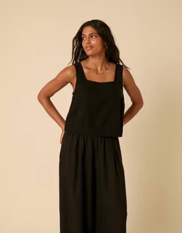 ノーバディーズ チャイルド レディース トップス シャツ リネン Nobodys Child Stanley square neck linen blend top part of a set Black ブラック