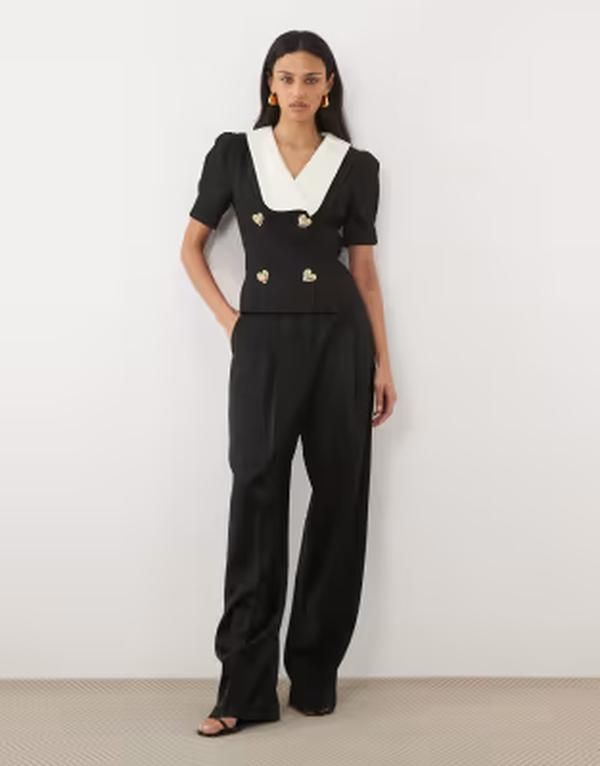 シスタージュン レディース トップス シャツ コントラスト Sister Jane Hearts oversized contrast collar heart button up top Black ブラック