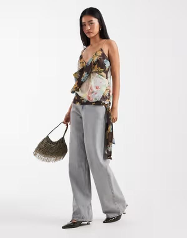 エイソス レディース トップス シャツ ドレープリント ASOS DESIGN drape scarf detail camin mixed print part of a set Mixed print